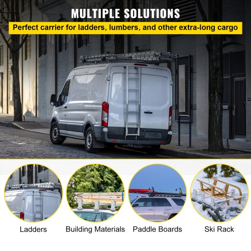 VEVOR Van Roof Ladder Rack, 3 Bars, 661 LBS Capacity, 46.5"-68.1" Adjustable Steel Roof Racks, Compatible with Chevy Dodge Ford GMC Express, White