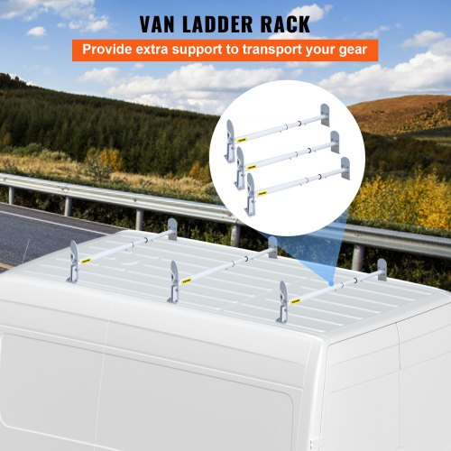VEVOR Roof Ladder Rack Van Ladder Rack 34.6"-56" Adjustable 3 Bars 500 LBS White