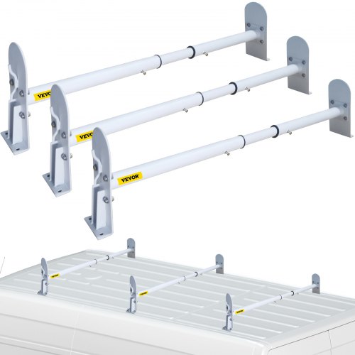 VEVOR Roof Ladder Rack Van Ladder Rack 34.6"-56" Adjustable 3 Bars 500 LBS White