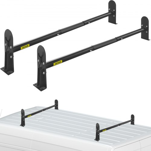 VEVOR Universal Van Ladder Roof Racks, 2 Bars, 331 LBS Capacity, 34.6"-56" Adjustable Matte Coating Van Rack, Compatible with Chevy Ford Express Fullsize Van, Black