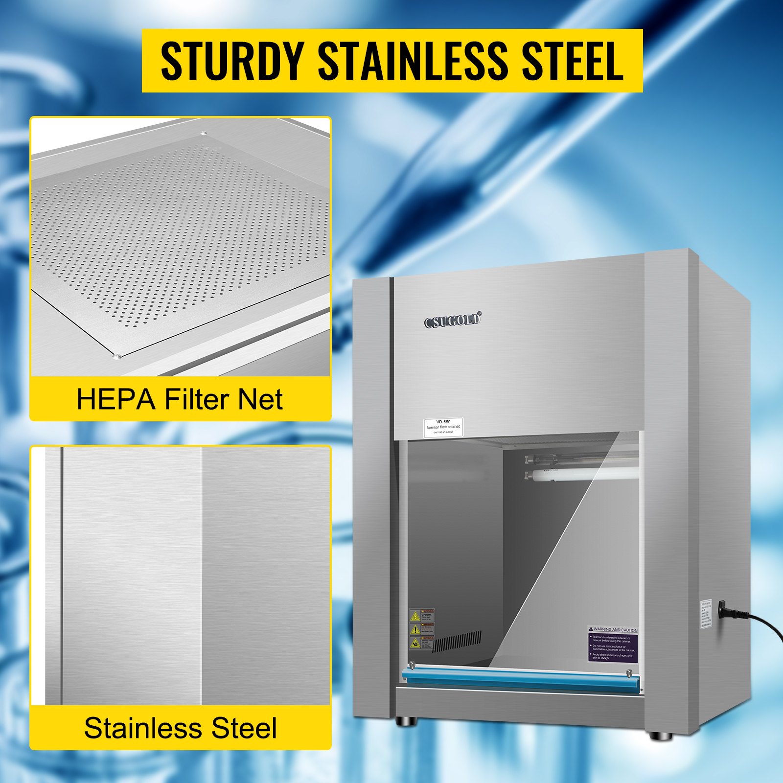 VEVOR HD-650 Laminar Flow Hood, Horizontal Air Flow 2' Wide Clean Bench Workstation, 200W