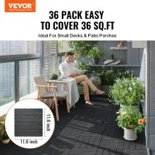 VEVOR Interlocking Deck Tiles 36 Pack 11.6" x 11.6" Plastic for Porch Dark Grey