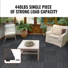 VEVOR Interlocking Deck Tiles 36 Pack 11.6" x 11.6" Plastic for Porch Dark Grey