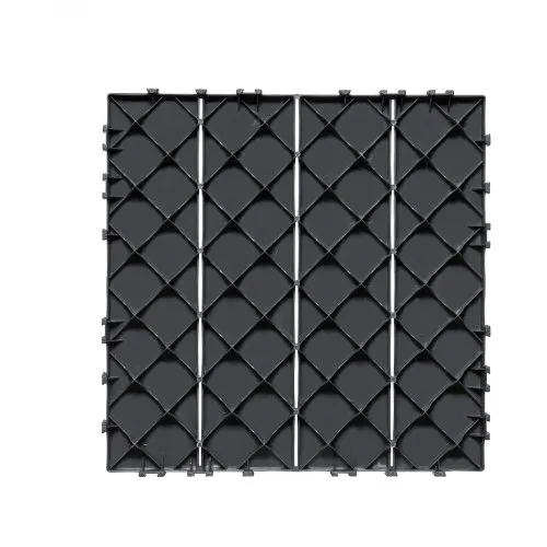 VEVOR Interlocking Deck Tiles 10-Pack, 12x12 Inch Plastic Waterproof Outdoor Flooring, All-Weather Patio Tiles For Porch, Poolside, Balcony & Backyard, Dark Grey