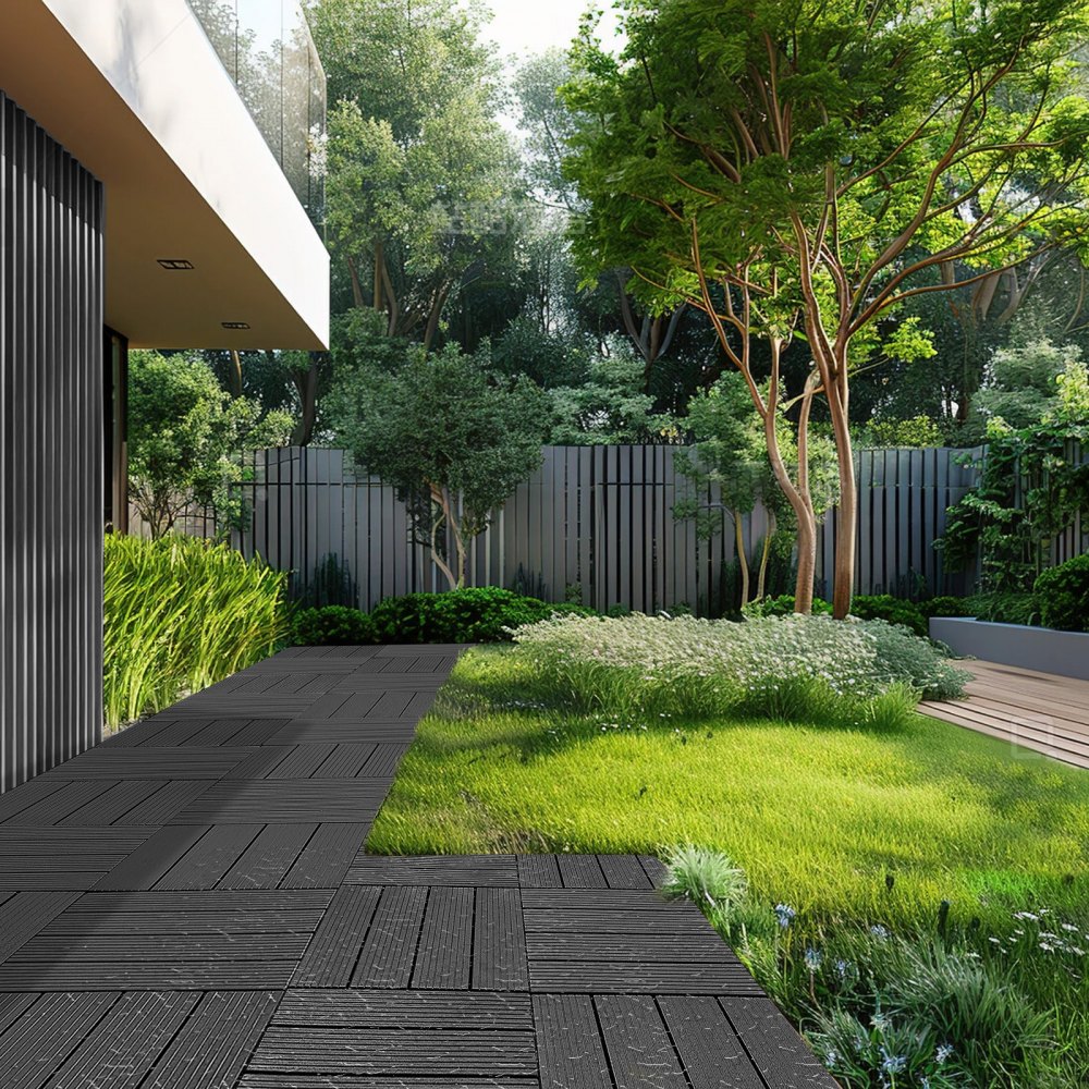 VEVOR Interlocking Deck Tiles, 10 Pack,12"x12" 10 sq. ft Plastic Waterproof Outdoor Flooring All Weather Use, Patio Floor Decking Covering Tiles for Porch Poolside Balcony Backyard, Dark Grey