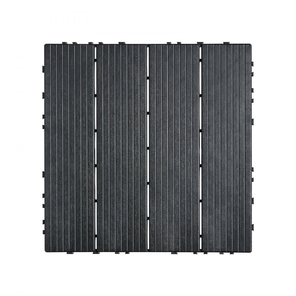 VEVOR Interlocking Deck Tiles, 10 Pack,12"x12" 10 sq. ft Plastic Waterproof Outdoor Flooring All Weather Use, Patio Floor Decking Covering Tiles for Porch Poolside Balcony Backyard, Dark Grey