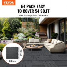 VEVOR Interlocking Deck Tiles 54 Pack 12"x12" Plastic for Porch Dark Grey