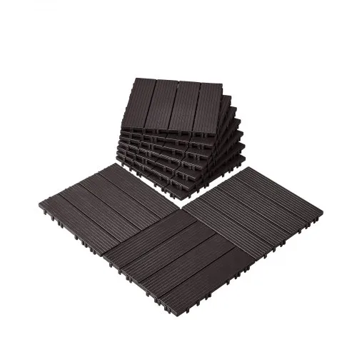VEVOR Interlocking Deck Tiles, 10 Pack,12"x12" 10 sq. ft Plastic Waterproof Outdoor Flooring All Weather Use, Patio Floor Decking Covering Tiles for Porch Poolside Balcony Backyard, Dark Brown