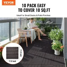 VEVOR Interlocking Deck Tiles 10 Pack 11.6" x 11.6" Waterproof for Porch Dark Brown