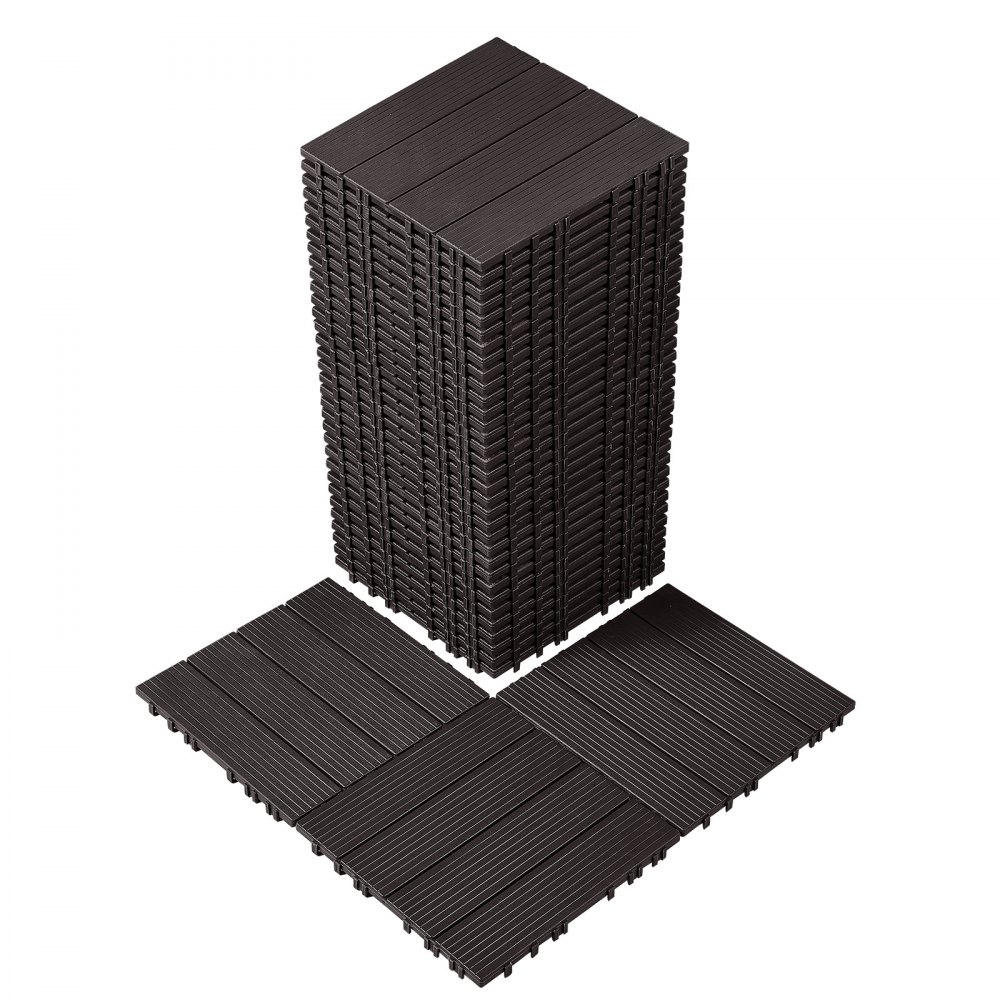 VEVOR Interlocking Deck Tiles, 36 Pack,11.6"x11.6" 36 sq. ft Plastic Waterproof Outdoor Flooring All Weather Use, Patio Floor Decking Covering Tiles for Porch Poolside Balcony Backyard, Dark Brown
