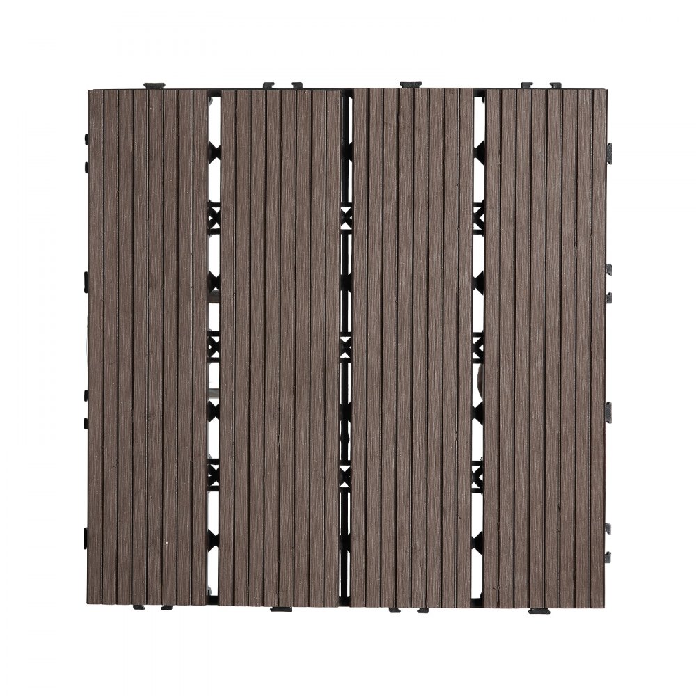 VEVOR Interlocking Deck Tiles Plastic Wood, 27 Pack,12"x12" 27 sq. ft Waterproof Outdoor Flooring All Weather Use, Patio Floor Decking Covering Tiles for Porch Poolside Balcony Backyard, Dark Brown