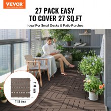 VEVOR Interlocking Deck Tiles Plastic Wood 27 Pack 12"x12" Waterproof for Porch