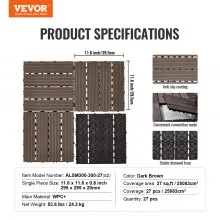 VEVOR Interlocking Deck Tiles Plastic Wood 27 Pack 11.6" x 11.6" Waterproof for Porch