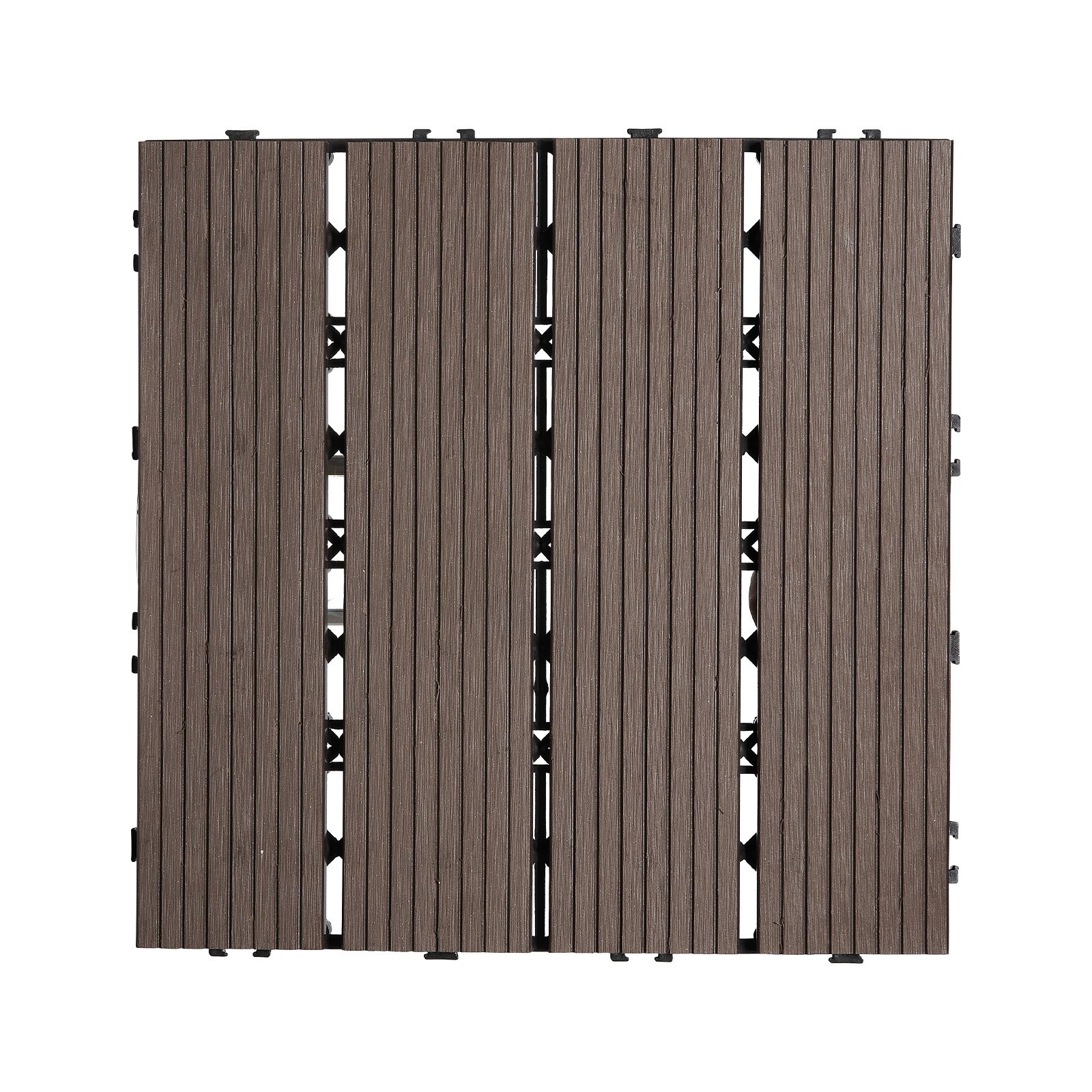 VEVOR Interlocking Deck Tiles Plastic Wood, 27 Pack,12"x12" 27 sq. ft Waterproof Outdoor Flooring All Weather Use, Patio Floor Decking Covering Tiles for Porch Poolside Balcony Backyard, Dark Brown