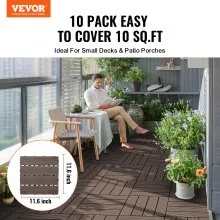VEVOR Interlocking Deck Tiles Plastic Wood 10 Pack 11.6" x 11.6" Waterproof for Porch