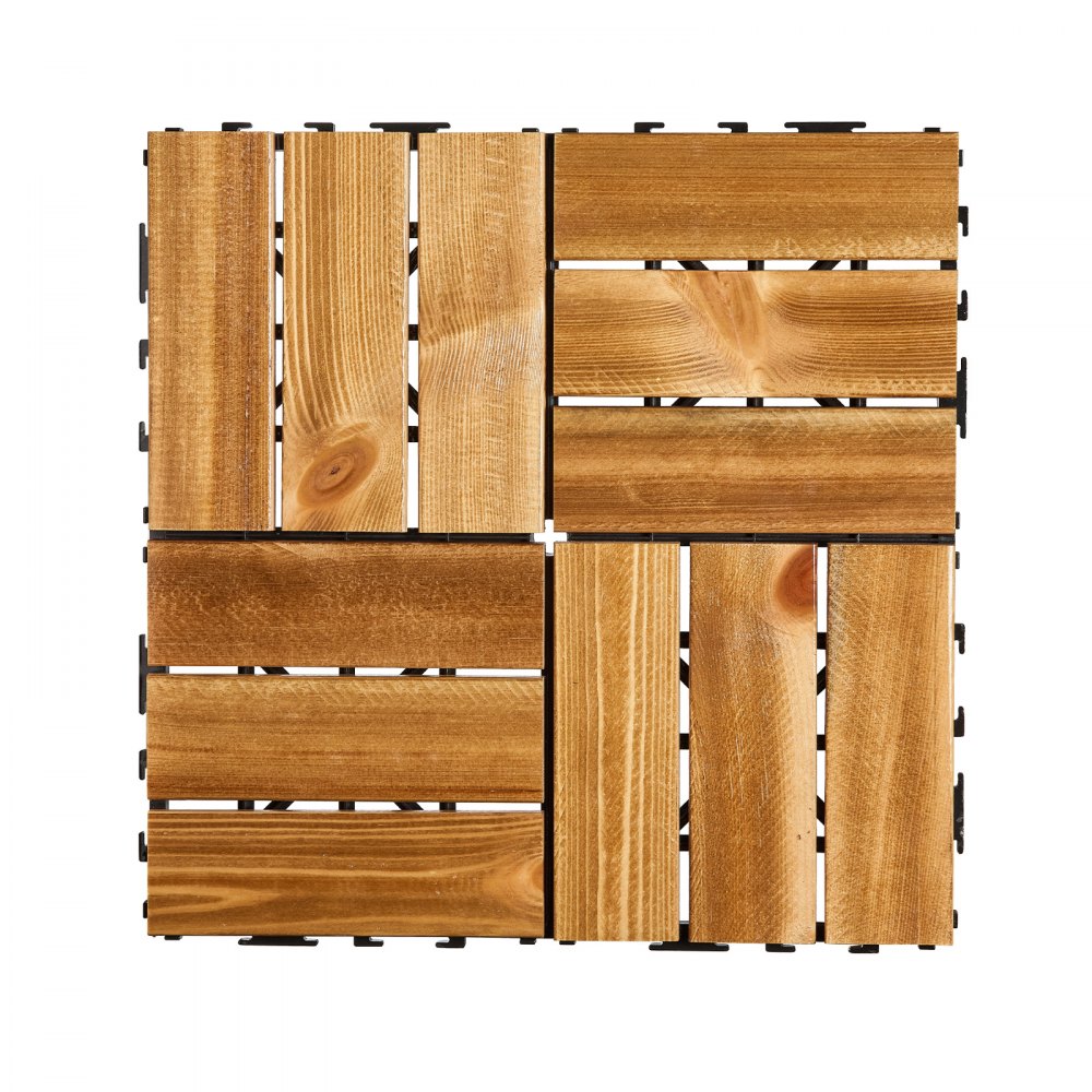 VEVOR Interlocking Deck Tiles Solid Wood 10 Pack 12"x12" Camphor Pine for Porch