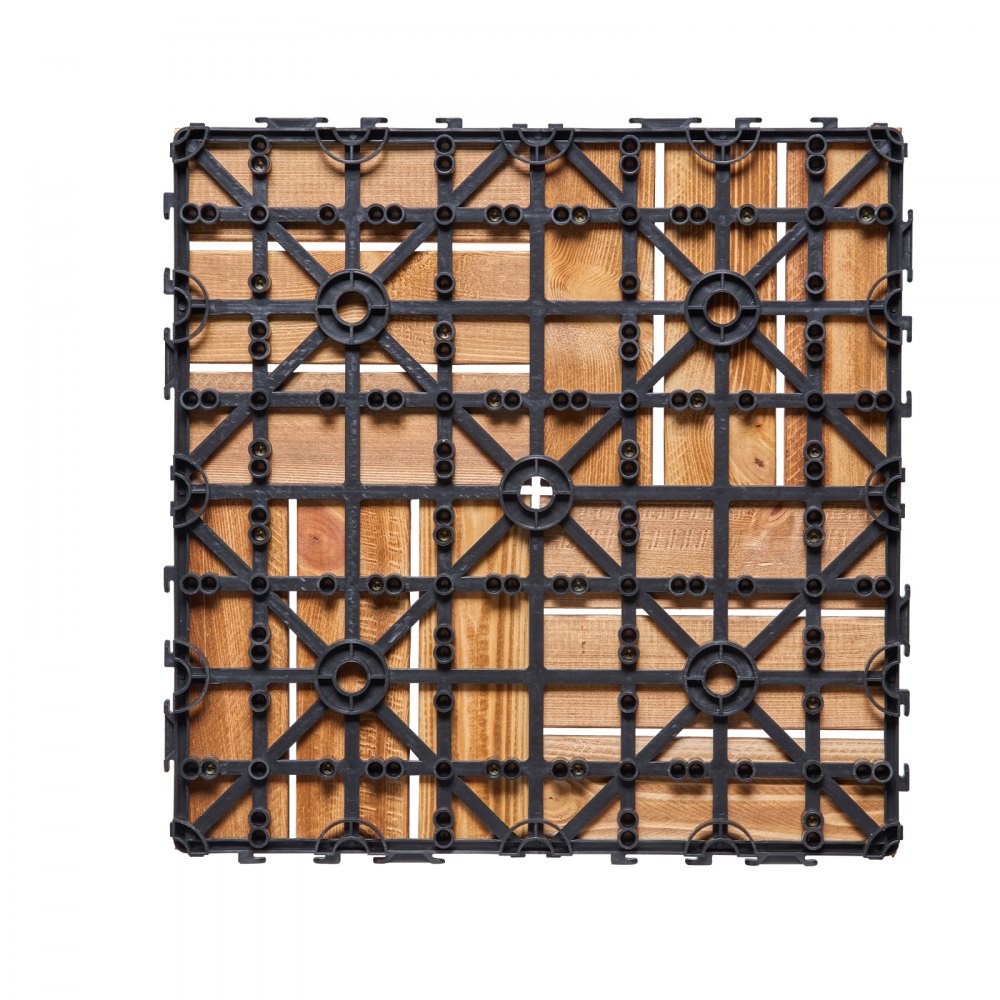 VEVOR Interlocking Deck Tiles Solid Wood 10 Pack 12"x12" Camphor Pine for Porch