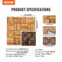 VEVOR Interlocking Deck Tiles Solid Wood 10 Pack 12"x12" Camphor Pine for Porch