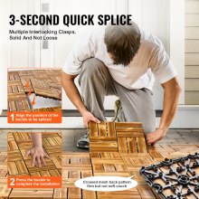 VEVOR Interlocking Deck Tiles Solid Wood 10 Pack 11.6" x 11.6" Camphor Pine for Porch