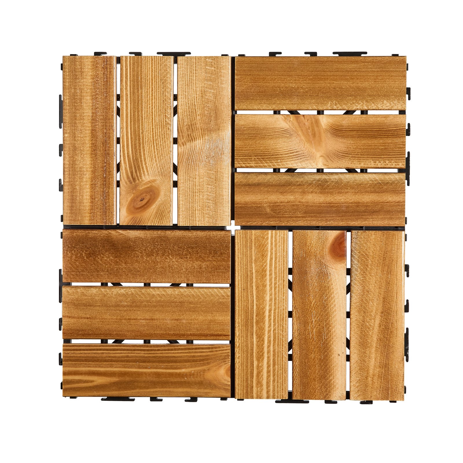 VEVOR Interlocking Deck Tiles Solid Wood 10 Pack 12"x12" Camphor Pine for Porch