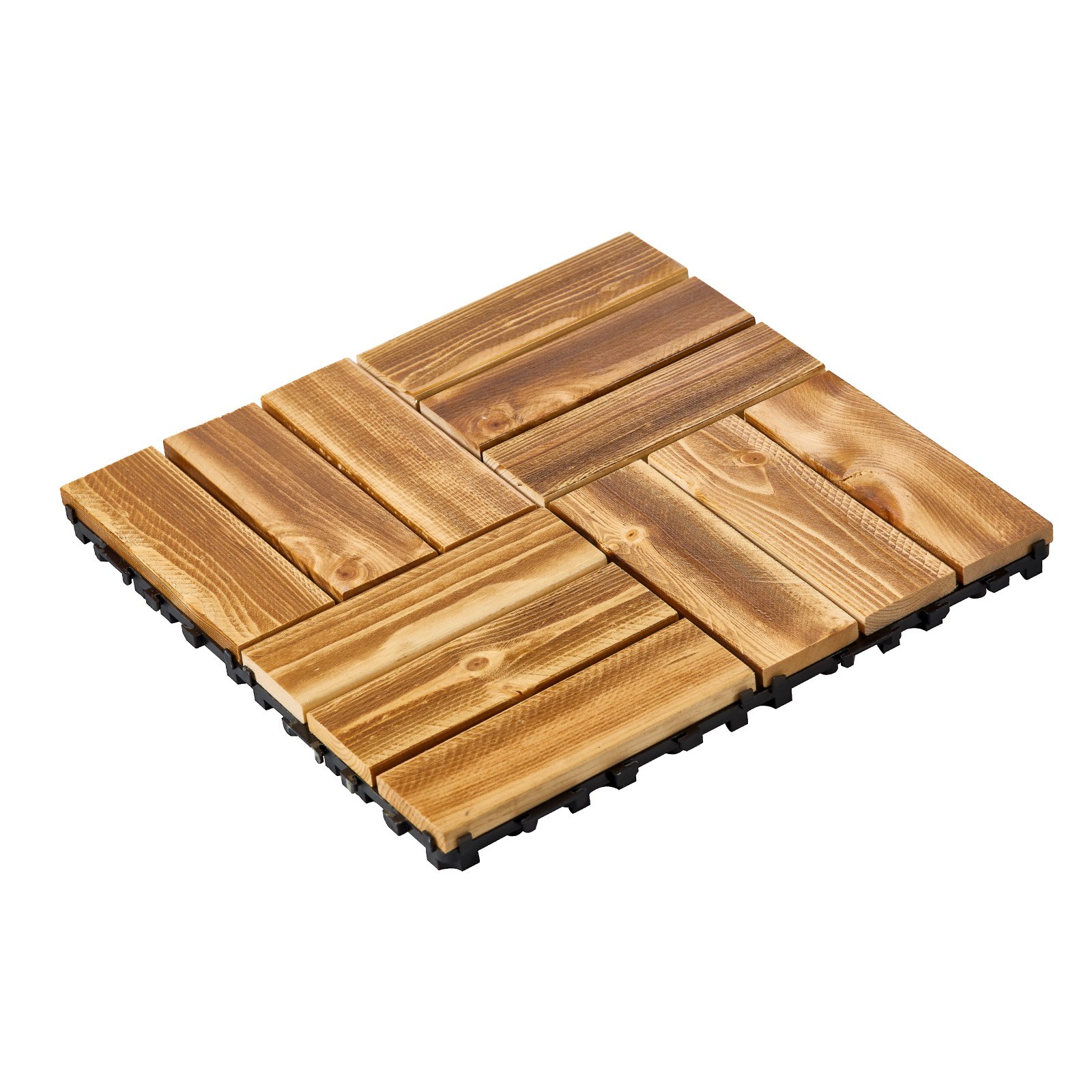 VEVOR Interlocking Deck Tiles Solid Wood 10 Pack 12"x12" Camphor Pine for Porch