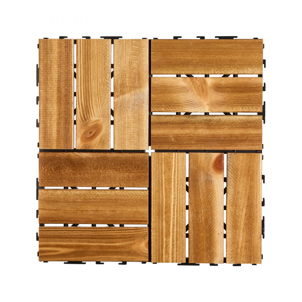 VEVOR Interlocking Deck Tiles Solid Wood, 27 Pack,12"x12" Waterproof Camphor Pine Wood Flooring All Weather Use, Patio Floor Decking Covering Tiles for Porch Poolside Balcony Backyard, (Wooden)