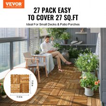 VEVOR Interlocking Deck Tiles Solid Wood 27 Pack 11.6" x 11.6" Camphor Pine for Porch