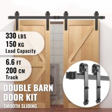 VEV Sliding Barn Door Hardware Kit, 6.6FT Barn Door Kit, 330LBS Load-bearing Double Barn Door Hardware Kit, Carbon Steel Barn Door Track, Darn door for 1.57-1.77" Thickness & 3.3FT Wide Door Panel
