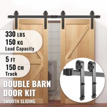 VEVOR Barn Door Hardware Kit Barn Door Kit 5 FT Carbon Steel for Double Doors
