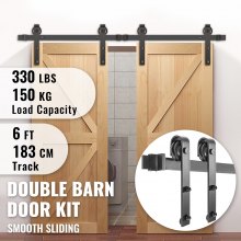 VEVOR Sliding Barn Door Hardware Kit, 6FT Barn Door Kit, 330LBS Load-Bearing Double Barn Door Hardware Kit, Carbon Steel Barn Door Track, Darn Door for 1.37-1.77" Thickness & 3FT Wide Door Panel