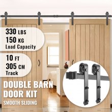 VEVOR Sliding Barn Door Hardware Kit, 10FT Barn Door Kit, 330LBS Load-Bearing Double Barn Door Hardware Kit, Carbon Steel Barn Door Track, Darn Door for 1.37-1.77\" Thickness & 5FT Wide Door Panel