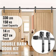 VEVOR Sliding Barn Door Hardware Kit, 14FT Barn Door Kit, 330LBS Load-Bearing Double Barn Door Hardware Kit, Carbon Steel Barn Door Track, Darn Door for 1.37-1.77\" Thickness & 7FT Wide Door Panel
