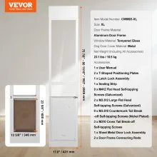 VEVOR Dog Door for Sliding Glass Door 75 7/8"-80 11/16" Adjustable Height XL