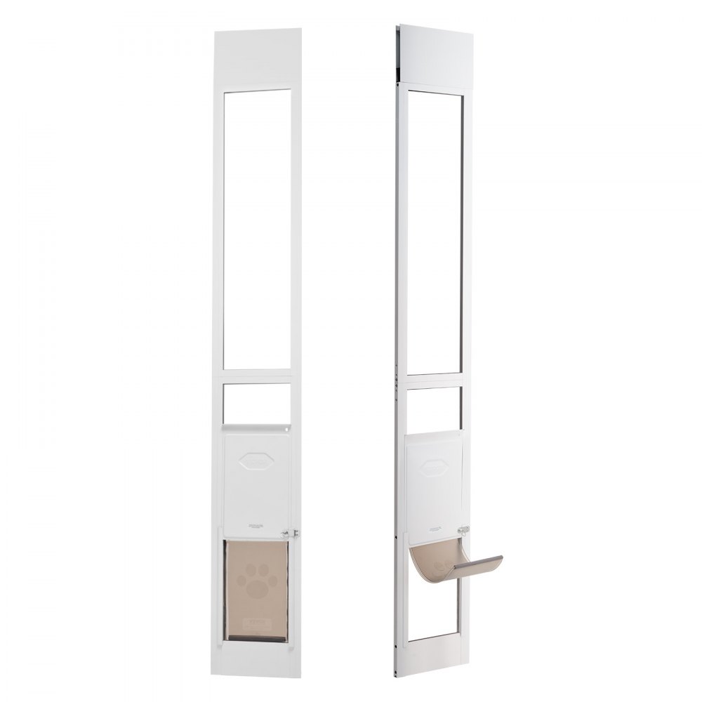 VEVOR Dog Door for Sliding Glass Door, 1927-2049mm Adjustable Height Doggy Door for Sliding Doors, Aluminum Frame Tempered Glass Pet Door with Hinge Structure Flap and Lock for Small-Sized Dogs