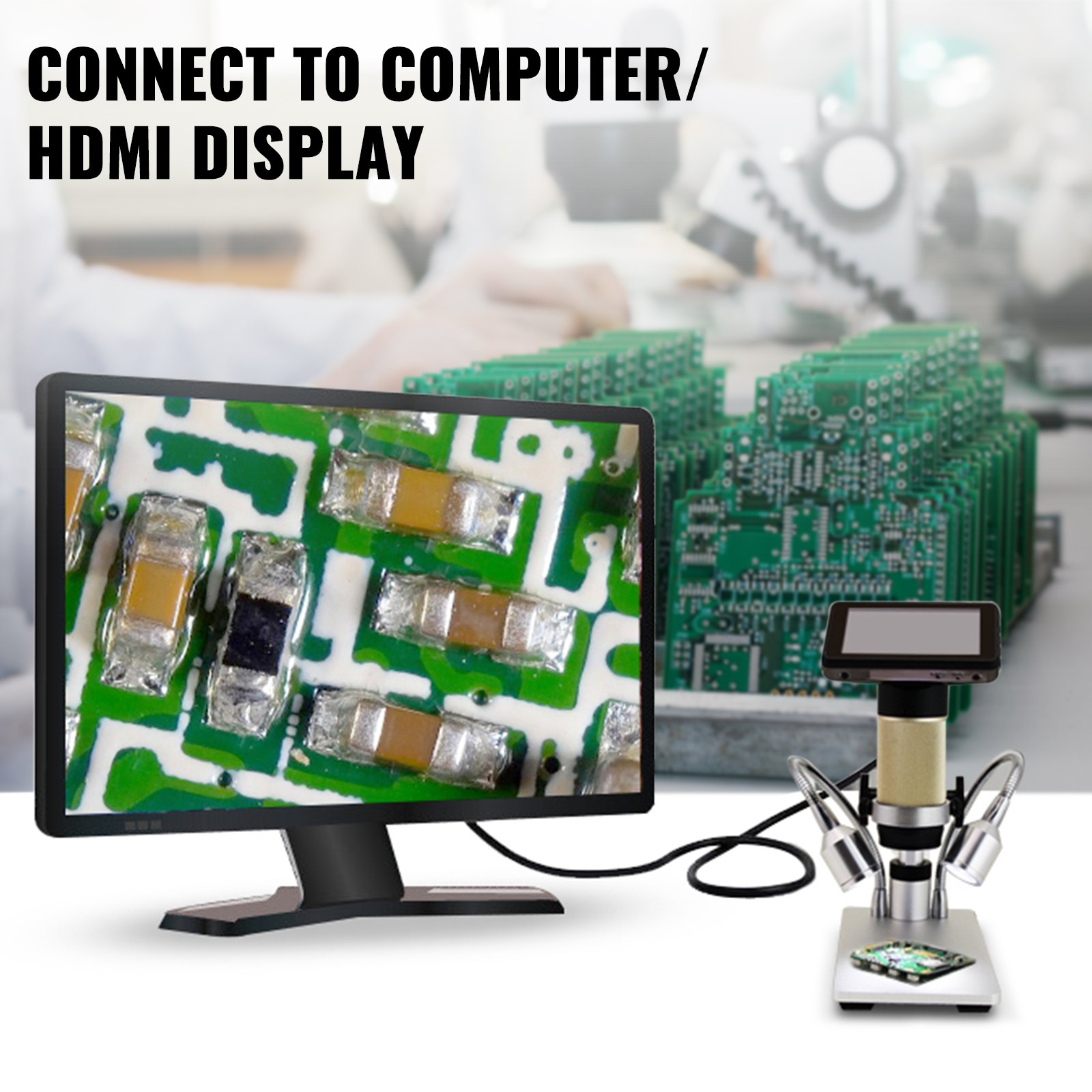Hdmi Digital Microscope For Pcb Repair Adsm201 3mp 10x-300x Magnification 1080p