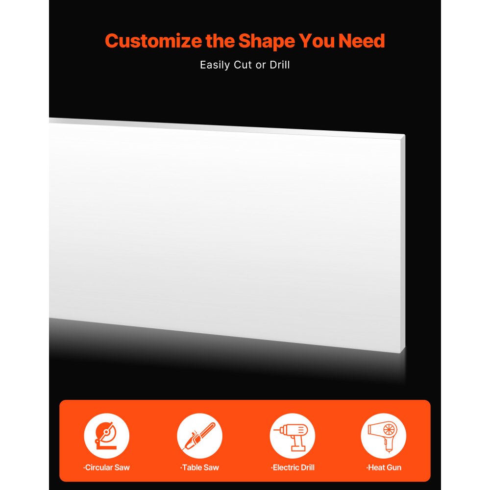 VEVOR HDPE Plastic Sheet Board, 1 Pack High Density Polyethylene Sheet Plastic Panel, 24 x 48 Inch 1/2 Inch Thick Customizable Plastic Panels, for DIY Crafts, Heavy Duty Industrial Equipment, White