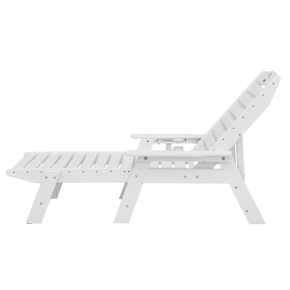 VEVOR Chaise Lounge Chair, 400 lbs Weight Capacity, 6 Positions Adjustable Patio Lounge Chair, Outdoor HDPE Lounge Chair with Backrest & Cup Holder, for Pool Poolside Deck Backyard Lawn, White