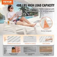Outdoor Chaise Lounge Chair 6 Position Adjustable Reclining Bench Lounger White