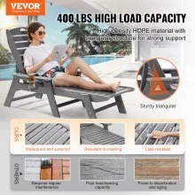 Outdoor Chaise Lounge Chair 6 Position Adjustable Reclining Bench Lounger Gray