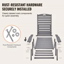 Outdoor Chaise Lounge Chair 6 Position Adjustable Reclining Bench Lounger Gray