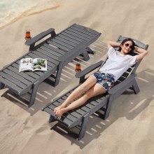 Outdoor Chaise Lounge Chair 6 Position Adjustable Reclining Bench Lounger Gray