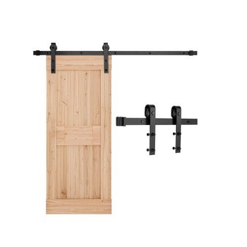 CCJH 5FT Sliding Barn Door Hardware Kit - Heavy Duty Black, T-Shaped Hangers, Fits 1.18"-1.96" Thick Doors