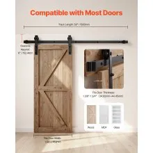 VEVOR 5FT Sliding Barn Door Hardware Kit for Single Sliding Barn Door Black