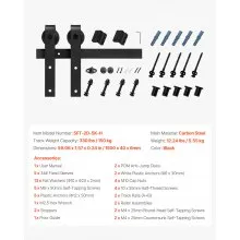 VEVOR 5FT Sliding Barn Door Hardware Kit for Single Sliding Barn Door Black