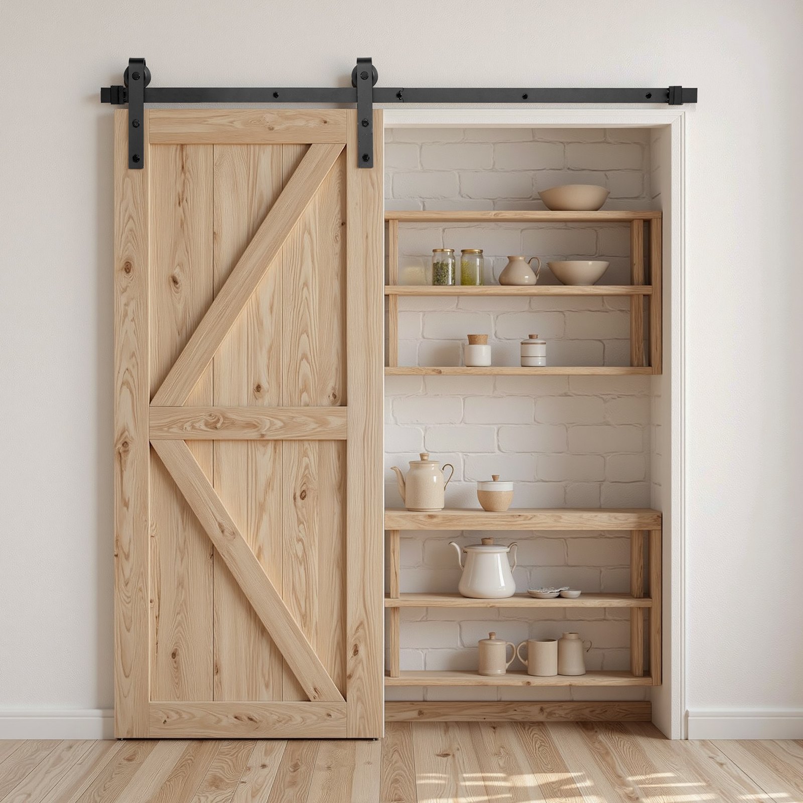 VEVOR 5FT Sliding Barn Door Hardware Kit, 330 LBS Weight Capacity, Compatible with 30 Inches Max Width & 1-3/8 to 1-3/4 Inches Thickness Single Sliding Barn Door, Durable Track & J-shape Roller,Black