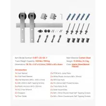 VEVOR 6.6FT Sliding Barn Door Hardware Kit for Single Sliding Barn Door Silver