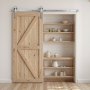 VEVOR - Kit de herrajes para puerta corrediza de granero de 1,5 m (3 pies), capacidad de peso de 150 kg (330 lb), compatible con puertas corredizas de granero individuales de 76 cm de ancho y 4,5 a 4,5 cm de grosor, riel duradero y rodillo en forma de J (plata)