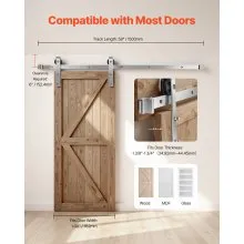VEVOR 5FT Sliding Barn Door Hardware Kit for Single Sliding Barn Door Silver