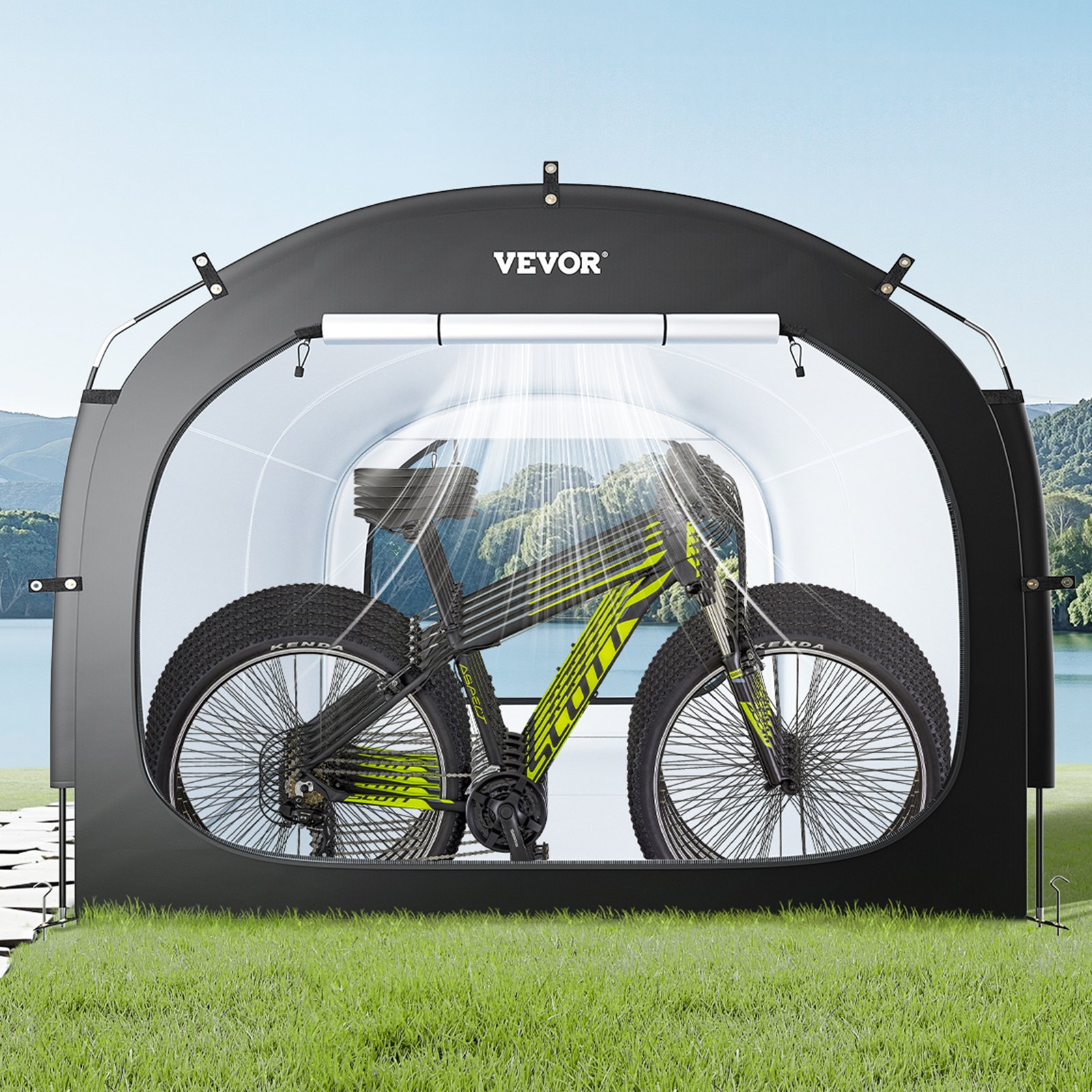 VEVOR Bike Storage Tent, 5 Bikes, Outdoor Spacious Bike Storage Tent with Ventilated Window, Waterproof Easy-to-Install Bike Tent with High Strength Fiberglass & Dual Zippers, Fit for Bicycle