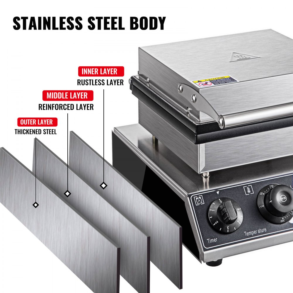 1750W Commercial Waffle Maker Electric Nonstick Pancake Machine 6PCs Breakfast